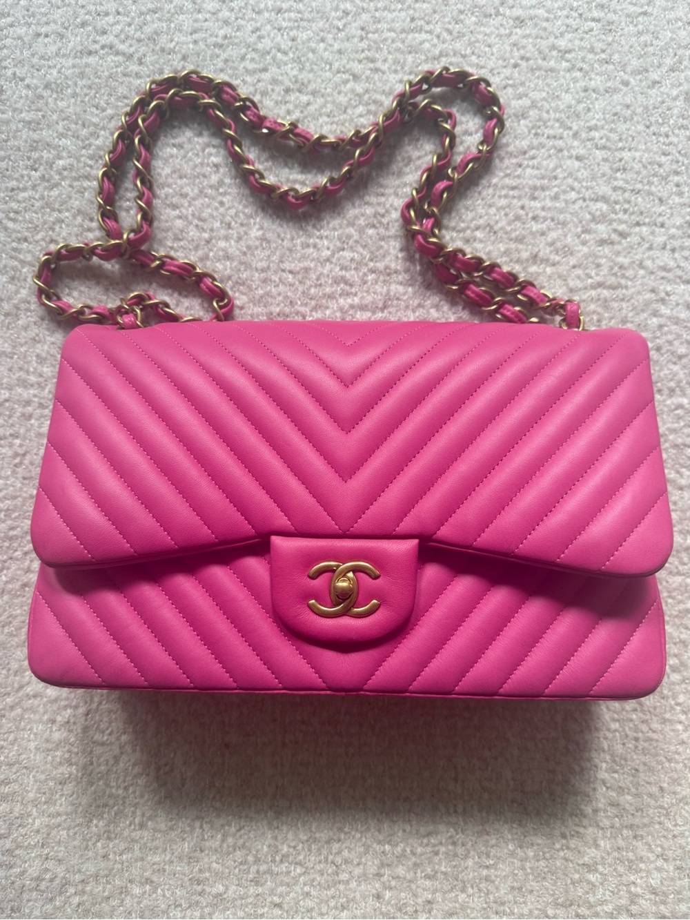 New Chanel Pink Quilted Chevron Shoulder Bag